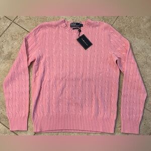 $398 Polo Ralph Lauren Cable-Knit 100% Cashmere Sweater in Pink Large L NWT WOW